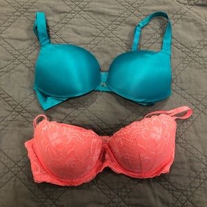 34D Victoria’s Secret(blue) and PINK(coral) Bras